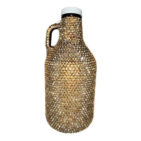 Rhinestoned Bedazzled Beer Growler 32 Ounces Handmade One Of A Kind - Picture 2 of 7